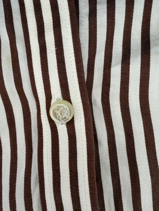 Lauren Ralph Lauren Striped Button Down Shirt Brown White Cotton Sz L - Picture 8 of 8
